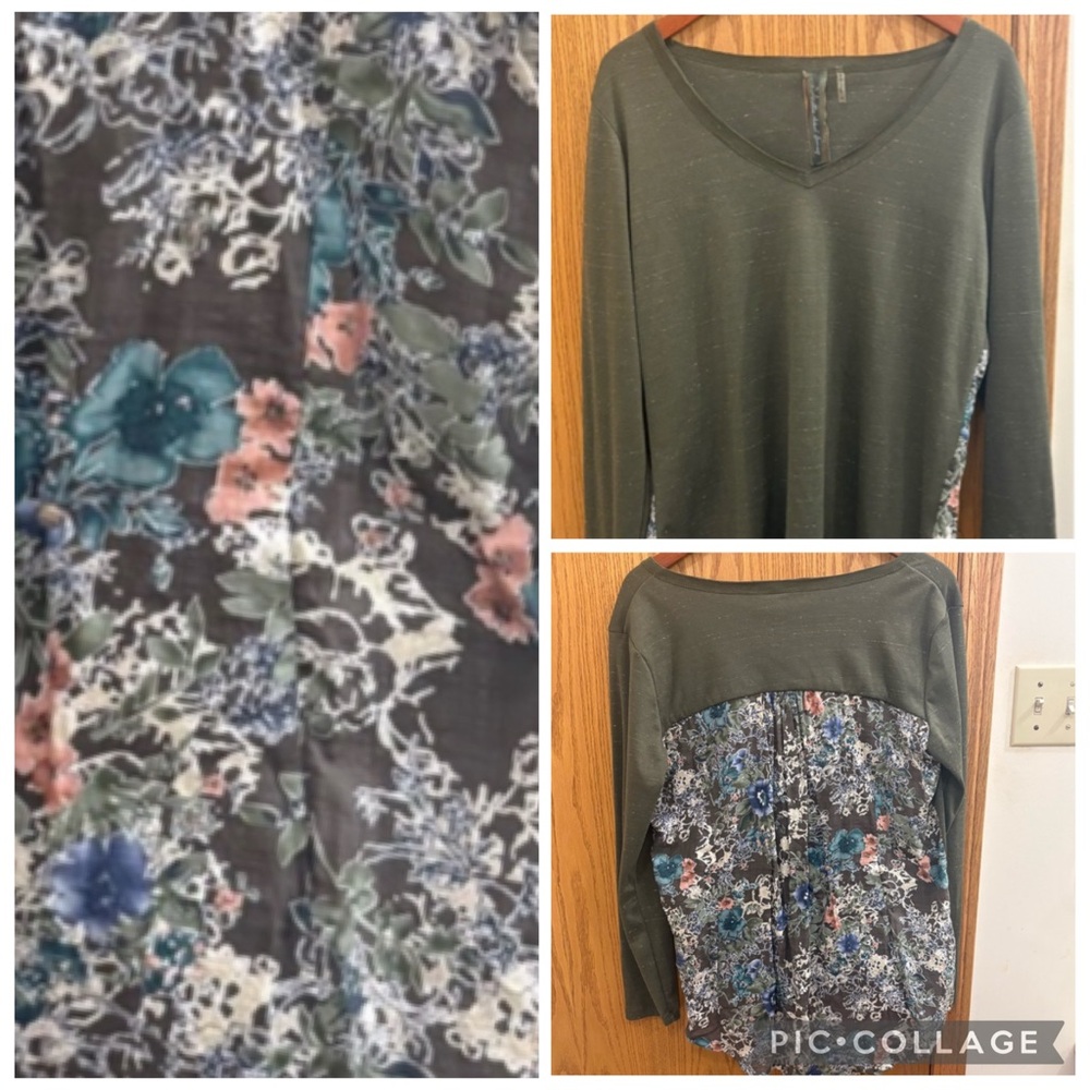 Aratta Silent Journey Olive Green Long Sleeve Top with Back Floral Accents